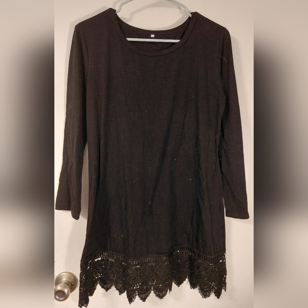 Elegant Black Lace Hem Women's Dress